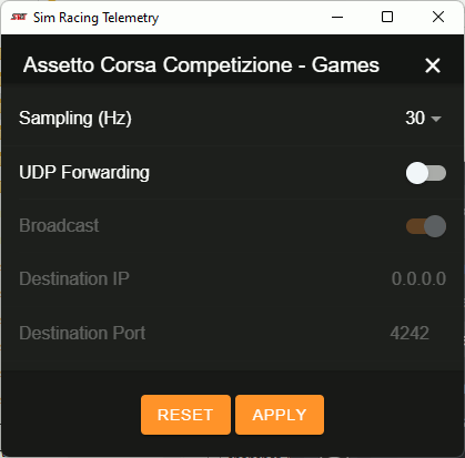 SRT recording settings for Assetto Corsa Competizione on PC