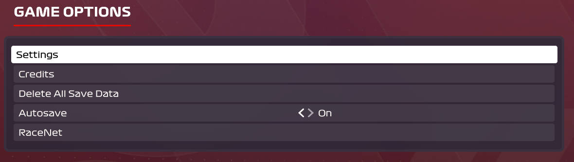 Settings menu